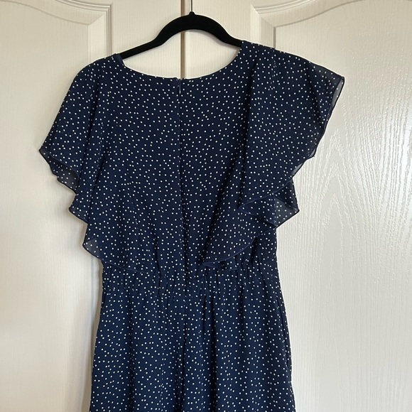 Charles Henry navy scattered dot flutter sleeve wide leg jumpsuit size small - Picture 10 of 10
